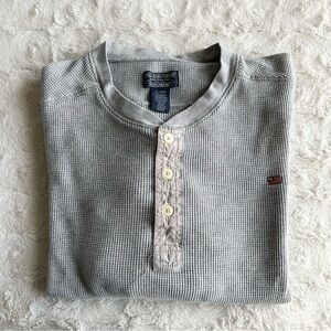 Vintage Polo Jeans Thermal Shirt Tee Mens XL Gray Waffle Knit Henley Flag READ